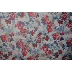 tissu fleurs bleu rouge